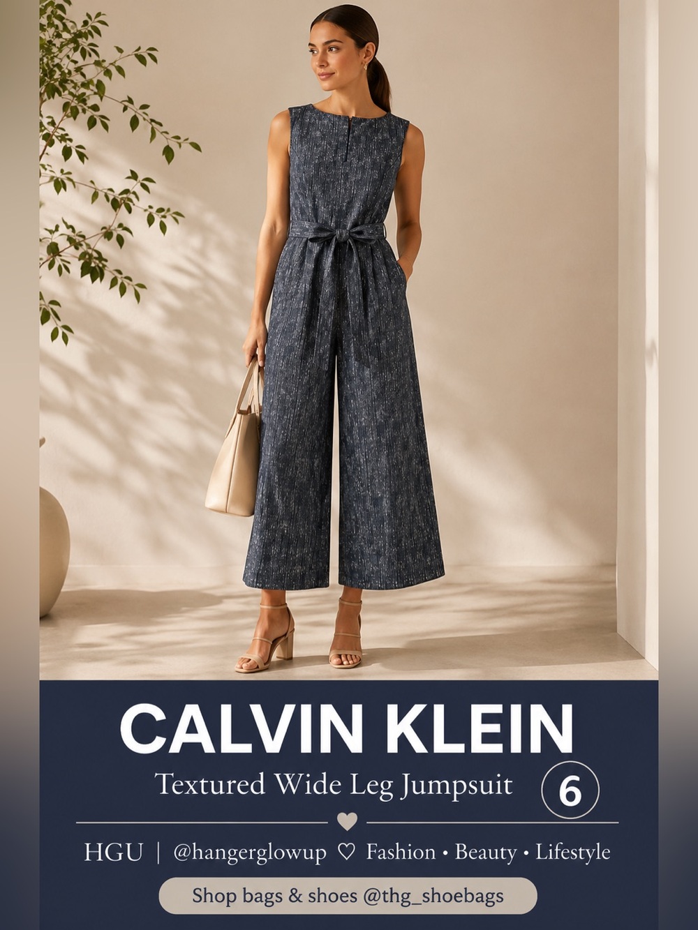 Calvin Klein Textured Wide Leg Jumpsuit Belted Dressy Romper NWT 6